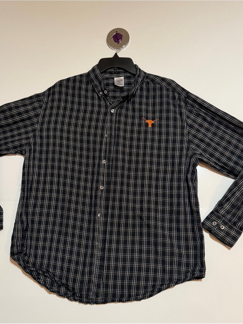 Rivalry Threads Black and White Plaid Button-Up Longhorn UT Embroidered Logo